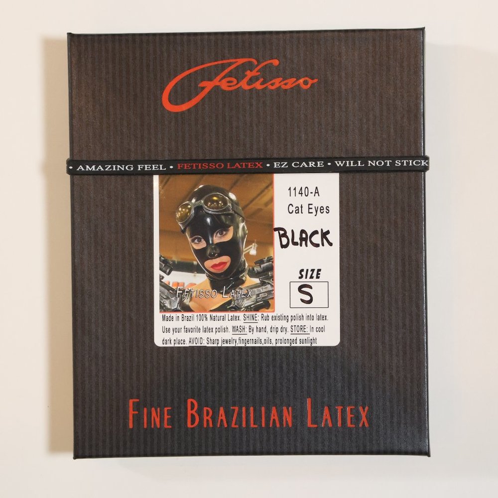 Fetisso Chlorinated Cat Eye Latex Hood Mask Small Black